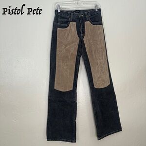 Pistol Pete Suede Trim Black Jeans 28" waist 32" inseam Gently worn Cotton denim
